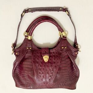Brahmin Dagny Hobo Satchel Purse Leather Embossed Croc Wine Red Purple